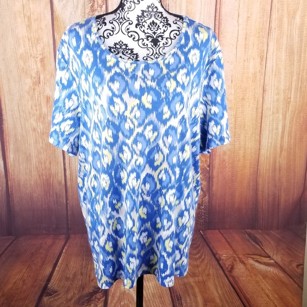 🍾Kim Rogers Blue & Yellow Abstract Top